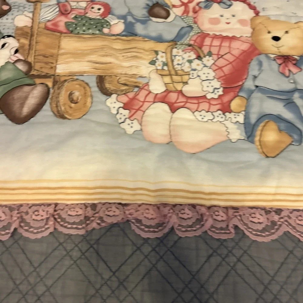 Vintage Country Bear Friends Baby Nursery Quilt Blanket 27x36 Cottagecore